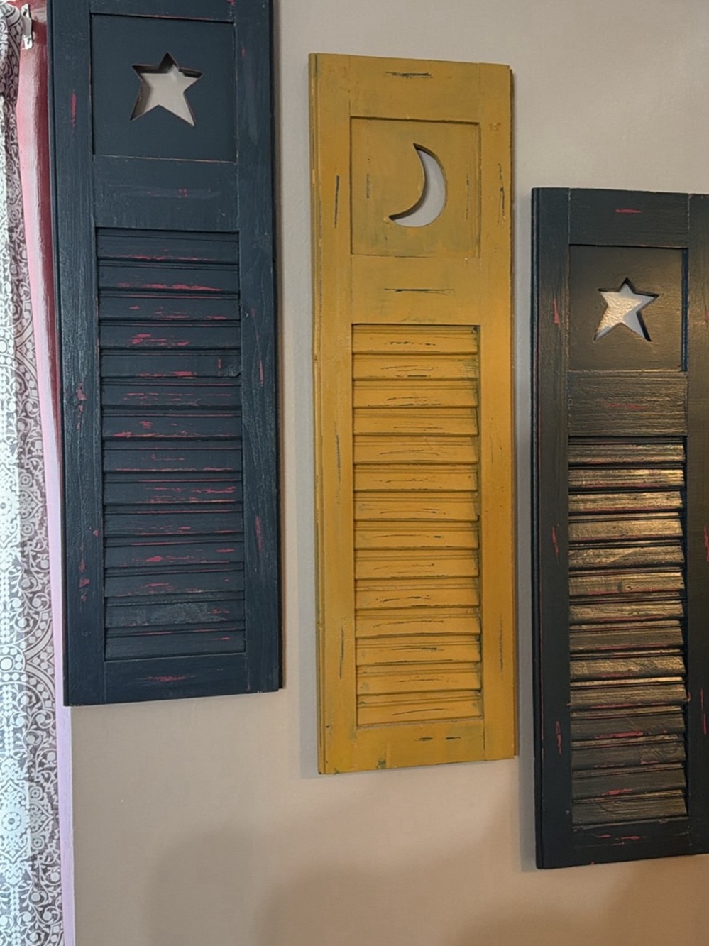Rustic Yellow Moon Wall Shutter Panel - Home Wall Decor